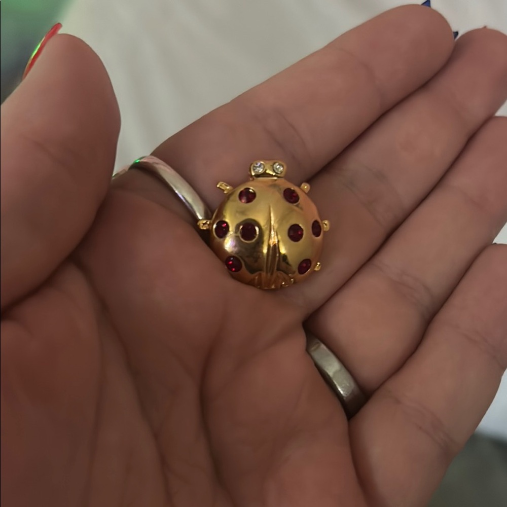 Gold Vintage Avon Ladybug Brooch with Red Accents
